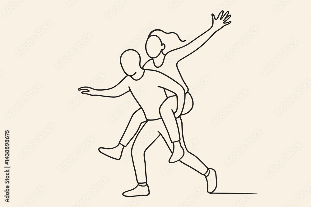Joyful Couple Enjoying Piggyback Ride Against Simple Background Joyful Couple Enjoying Piggyback Ride Against Simple Background