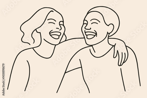 Two Friends Sharing Joyful Laughter Against a Minimal Background  