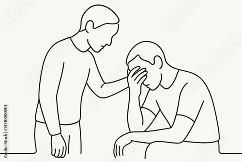 Supporting Friend Comforting Another in Simple Line Art  