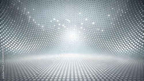 Abstract Silver Dotted Pattern Background with a Subtle Glow and Curving Surface