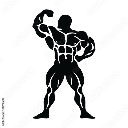 Bodybuilder Flexing Silhouette Clipart with Muscular Physique