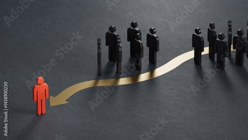 RED Wooden doll beating competition. 3D illustration. economic status and social achievement.3D rendering on black background.