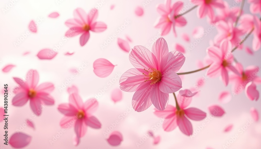 Delicate Pink Flowers Blossom with Falling Petals in Gentle Breeze A Stunning Floral Springtime Image Delicate Pink Flowers Blossom with Falling Petals in Gentle Breeze A Stunning Floral Springtime Image