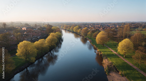 Aerial view of river trent in nottinghamshire england uk scenic landscape travel destination photography