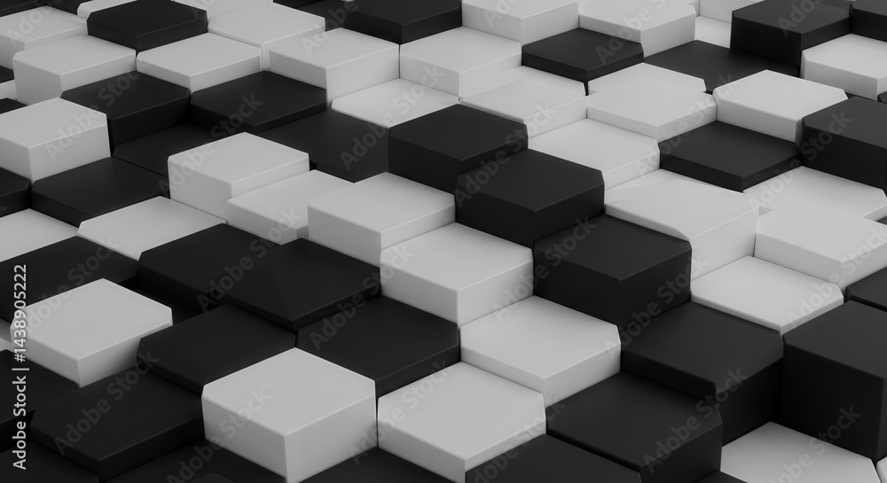 Abstract Black and White Cubes Forming a Geometric Pattern with Depth Abstract Black and White Cubes Forming a Geometric Pattern with Depth