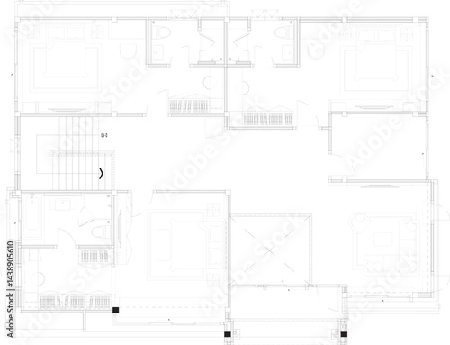 Interior design of the 2nd floor: 3 bedrooms, 1 living room	
