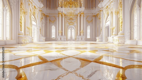 Ornate, grand hall with golden accents, marble floors, and architectural details