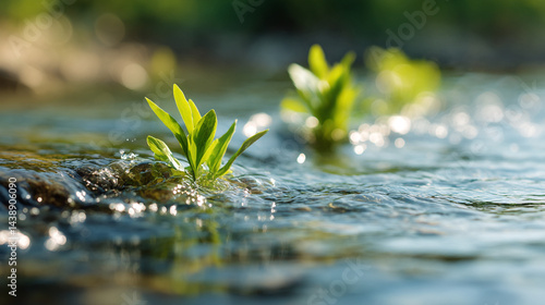 Green plants growing in river water nature photography water plants river ecosystem fresh water growth