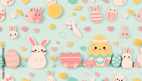 Adorable Easter Bunnies and Eggs Pastel Papercraft Design Perfect for Springtime Celebrations