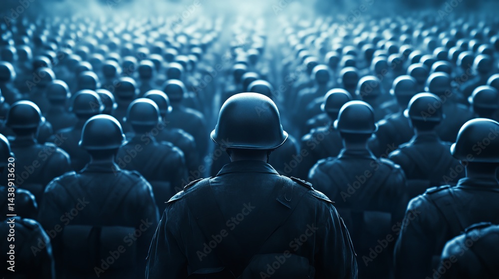 Fototapeta premium A lone soldier stands before a vast army a powerful image of military might and unity
