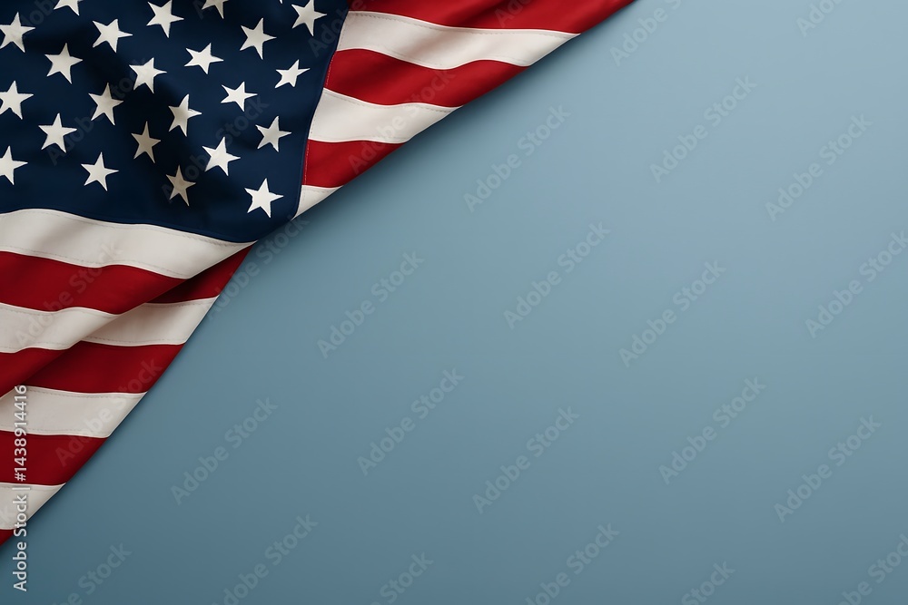 Obraz premium Clean minimalist patriotic background featuring American flag with generous copy space, ideal for Memorial Day, Independence Day messages, events, promotions, and celebrations.