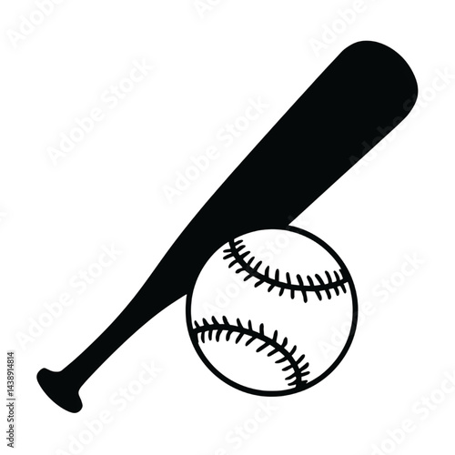 Baseball Bat and Ball Icon Silhouette
