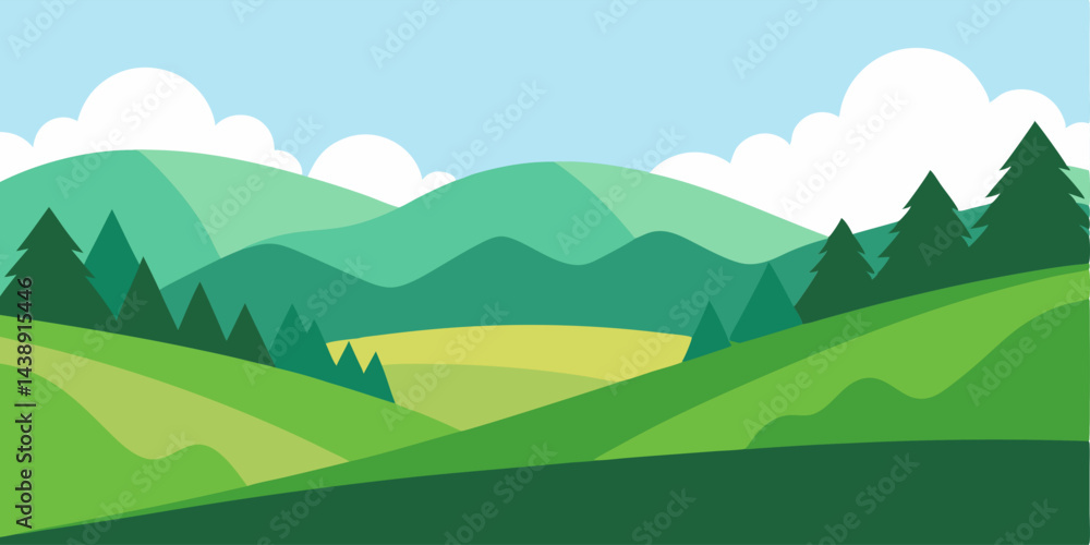 Serene Rolling Hills and Forests Landscape Vector Illustration for peaceful rolling hills with forests Serene Rolling Hills and Forests Landscape Vector Illustration for peaceful rolling hills with forests