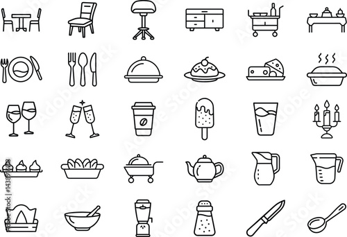 Essential Dining Room and Kitchen Icons for Elegant and Functional Spaces.