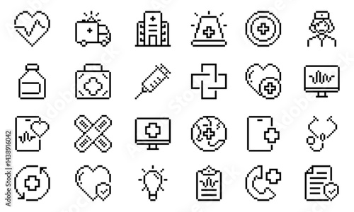 Hospital and medical health care pixel icons set isolated vector illustration