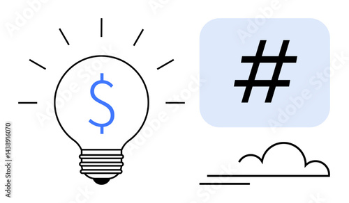 Light bulb with dollar sign signifies innovation and financial opportunities alongside metadata tag for digital trends. Ideal for creativity, finance, technology, communication, marketing, branding