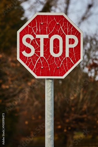 Obraz na płótnie Stop sign with broken paint peeling w salonie