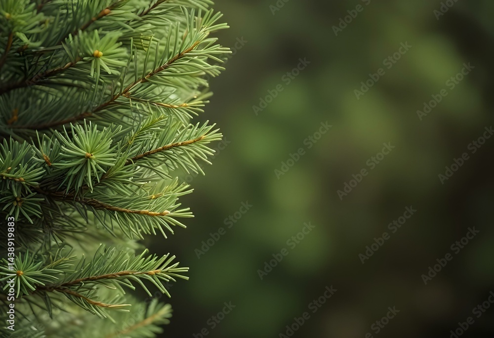 Green pine tree branches with blurred background