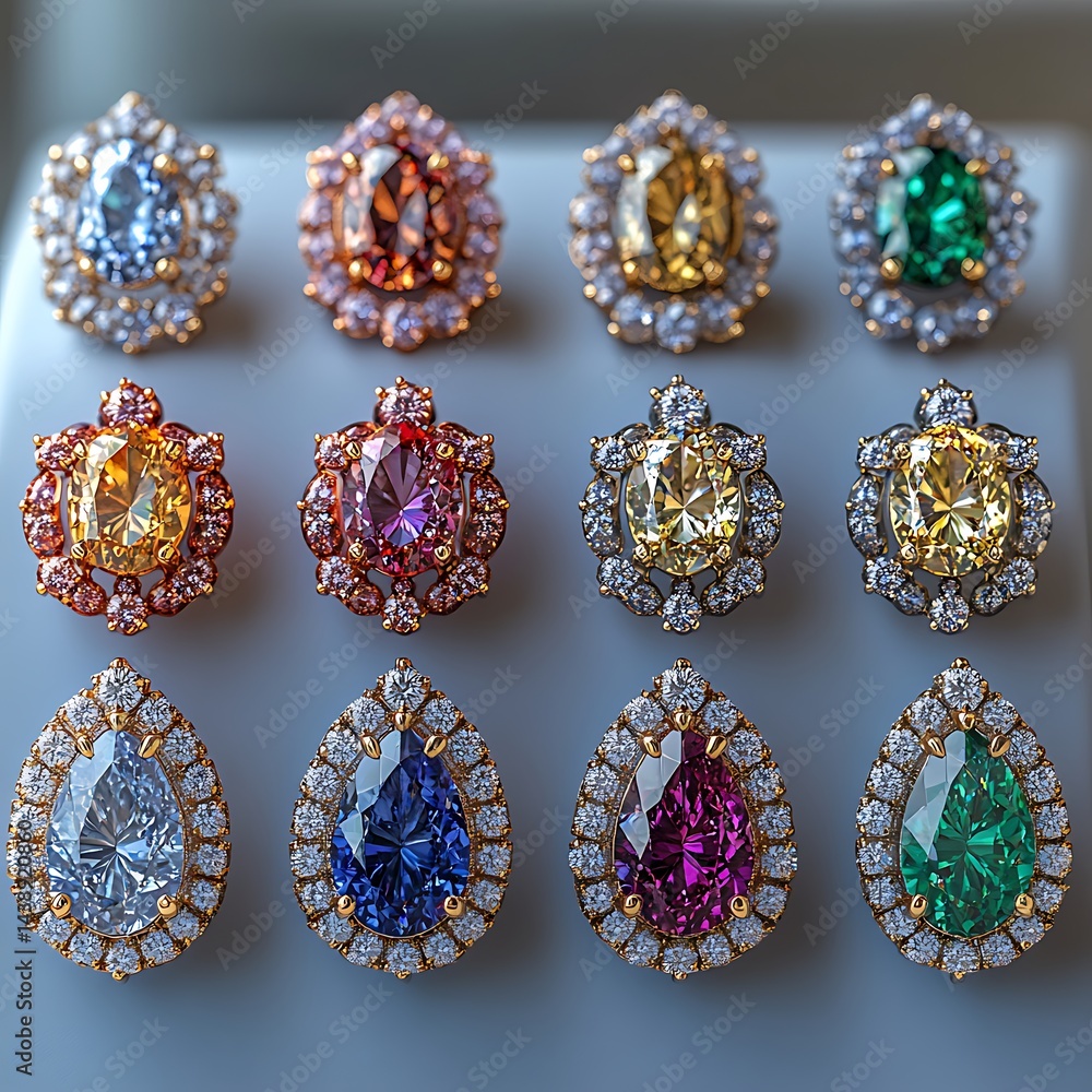 Collection Of Colorful Gemstones Set In Diamond And Gold Jewelry High Resolution Image Collection Of Colorful Gemstones Set In Diamond And Gold Jewelry High Resolution Image
