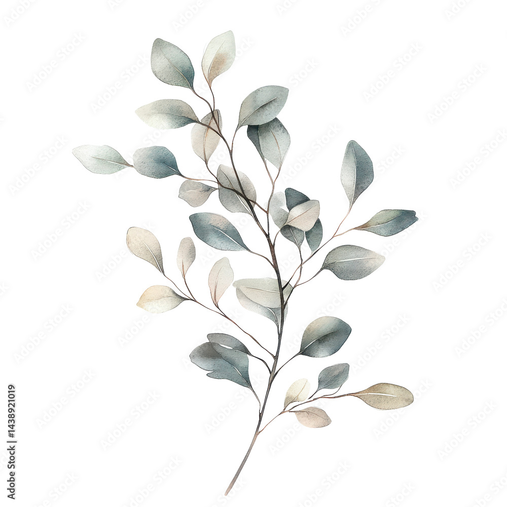 Obraz premium Watercolor Leaf Branch PNG Transparent