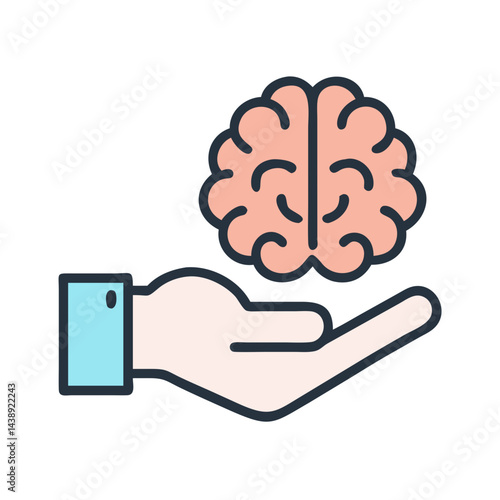 Hand Holding Brain Knowledge Icon Design