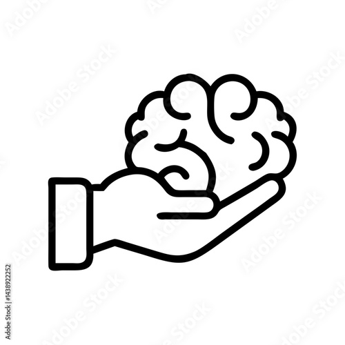 Hand Holding Brain Knowledge Icon Design