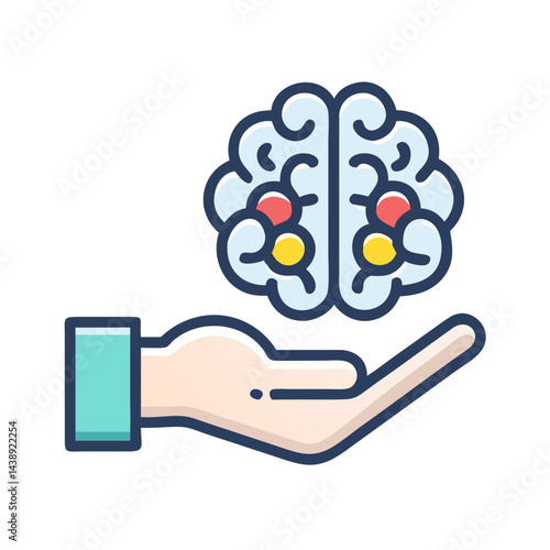 Hand Holding Brain Knowledge Icon Design