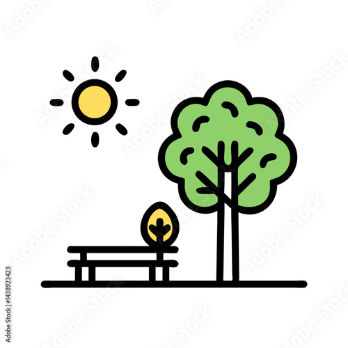 Park Tree with Bright Sun Icon Design