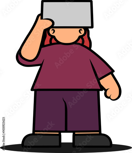 illustration of a woman holding up a card board facing forward