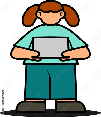 illustration of a woman holding a card board facing forward with both hands