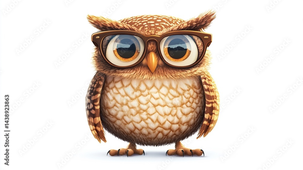 Fototapeta premium Cute cartoon owl wearing glasses.
