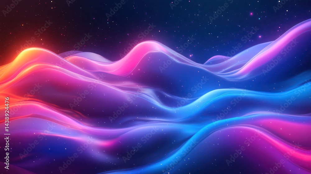 Radiant Aurora Waves: Abstract landscape with neon gradients and starlight backdrop Radiant Aurora Waves: Abstract landscape with neon gradients and starlight backdrop