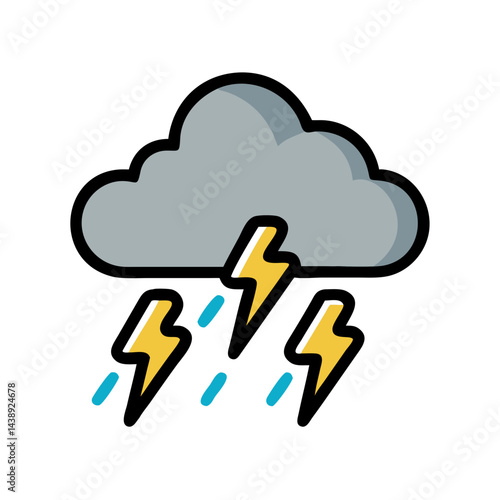 Thunderstorm Weather Cloud with Lightning Icon Design