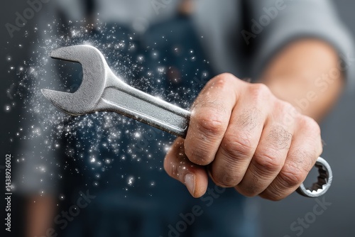 Wallpaper Mural Mechanic Holding Wrench with Digital Effects in Workshop Environment Torontodigital.ca