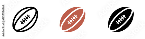 Rugby Sports Icon Collection featuring game balls in various angles and styles, perfect for sports apps, team branding, athletic presentations and rugby tournament promotions in clean vector format