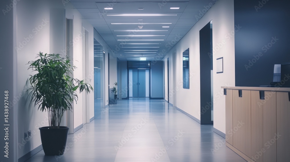 Empty modern office hallway with light fixtures and doors. Empty modern office hallway with light fixtures and doors.