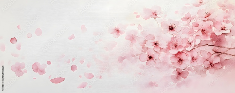 Fototapeta premium Delicate Watercolor Cherry Blossoms in Pale Pink Hues