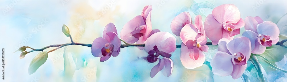 Obraz premium Delicate Watercolor Orchids in Soft Shades of Pink and Blue