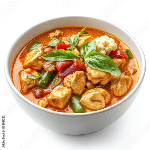 Spicy Thai chicken curry with rice and mixed vegetables, a gourmet dish perfect for a healthy dinner