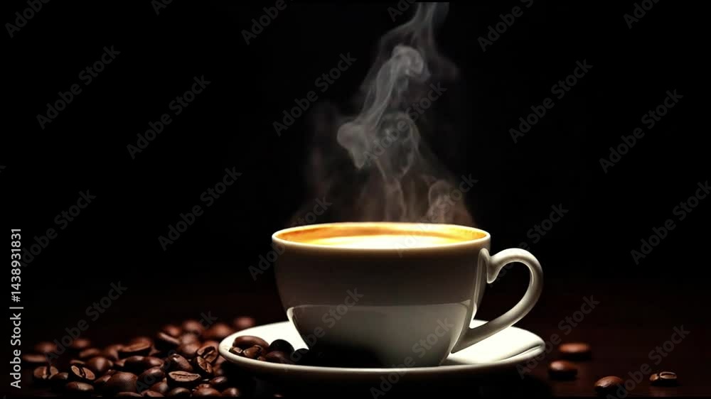 coffee cup on a dark background. rising from a cup of hot coffee. coffee cup on a dark background. rising from a cup of hot coffee.