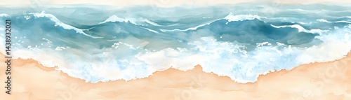 Watercolor Ocean Waves in Soft Blues and White Tones