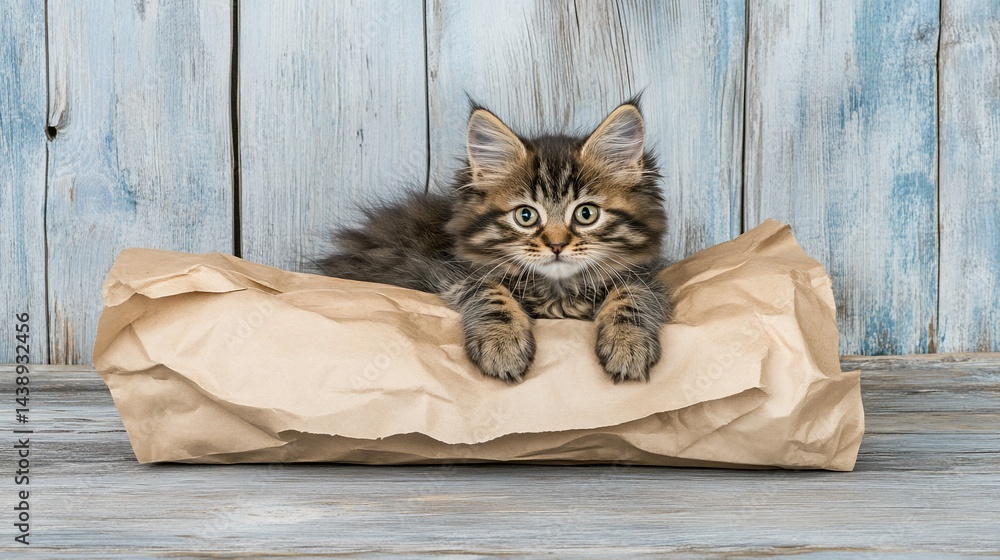 Cute kitten in paper bag