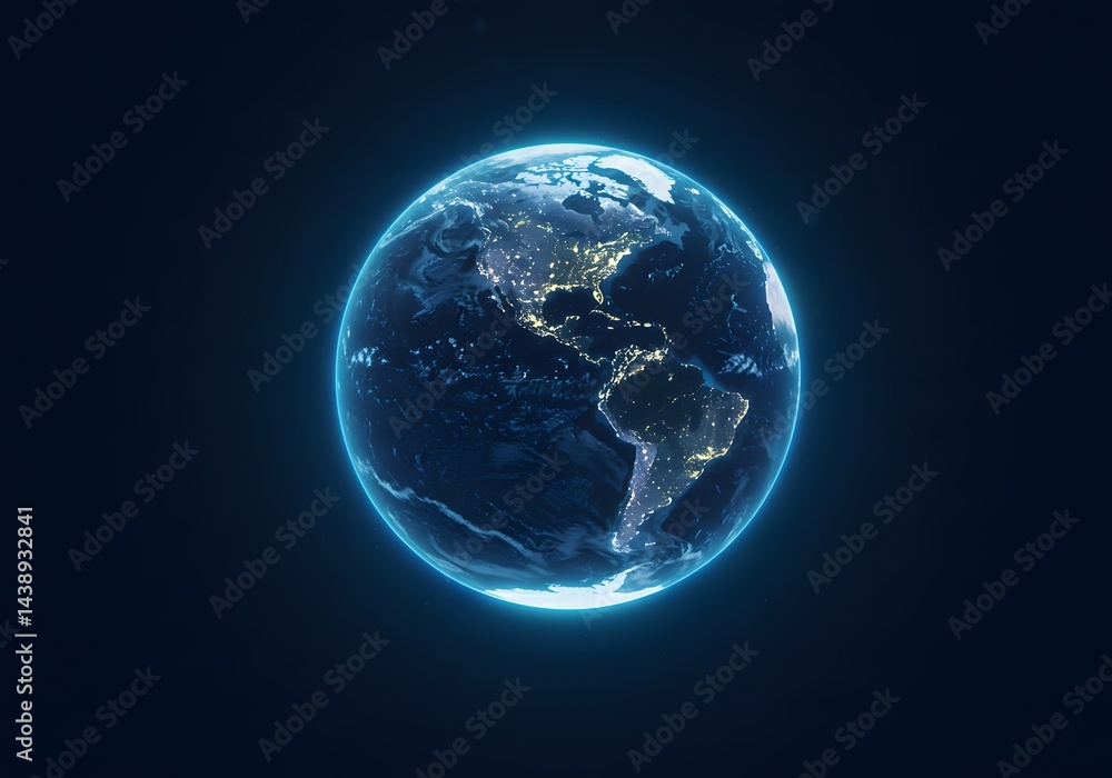 Digital Earth Globe with City Lights and Blue Glowing Outline - Global Network, World, Technology, Illustration Digital Earth Globe with City Lights and Blue Glowing Outline - Global Network, World, Technology, Illustration