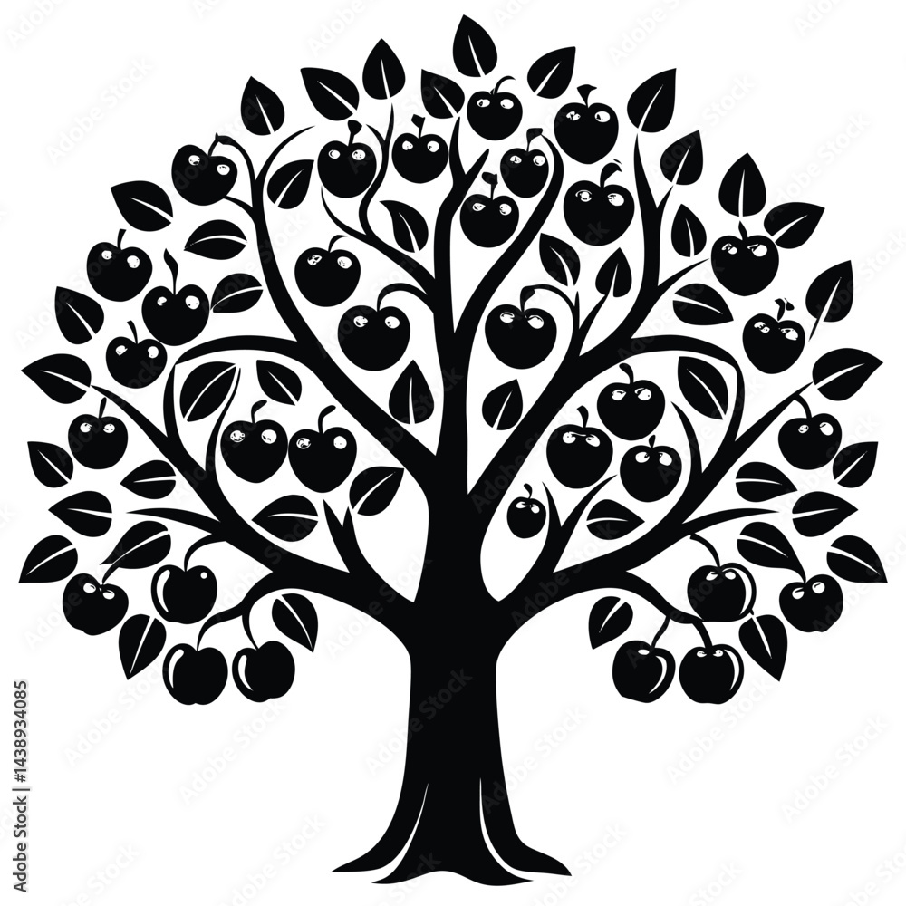 Apple Trees icon set on white background Apple Trees icon set on white background