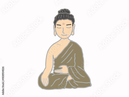 Illustration of Buddha sitting in a mudra pose, in a deep state of meditation