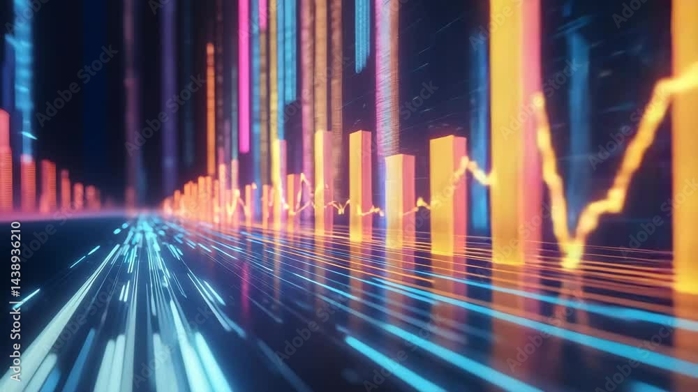 Futuristic glowing bar chart digital data visualization abstract financial graph neon technology background with dynamic lines, modern analytics, vibrant colors, and energetic mood for innovative Futuristic glowing bar chart digital data visualization abstract financial graph neon technology background with dynamic lines, modern analytics, vibrant colors, and energetic mood for innovative