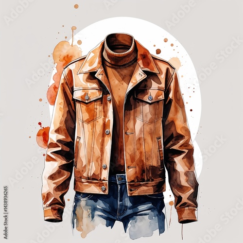 Wallpaper Mural Brown jacket watercolor art painting design on plain white background illustration Torontodigital.ca