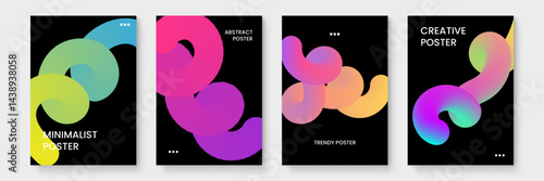 Four poster designs with colorful abstract shapes. Suitable for marketing materials, art prints, social media posts, and promotional campaigns.