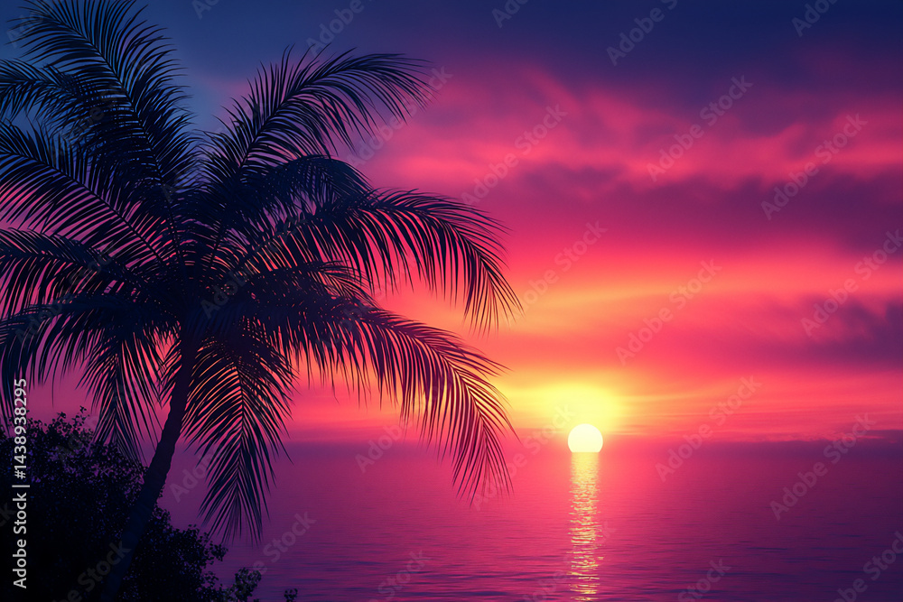 Obraz premium delicate_palm_leaves_dawn_silhouette,