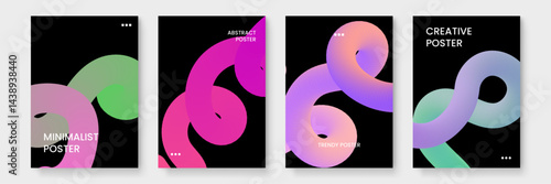 Four colorful posters with abstract designs suitable for modern home decor, office spaces, digital backgrounds, or print materials.
